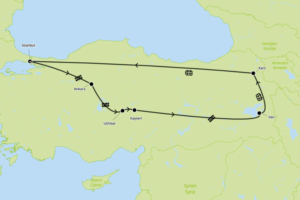 Trans-Anatolien - Vom Abendland zum Morgenland Zug und Busrundreise | ab/bis Wien